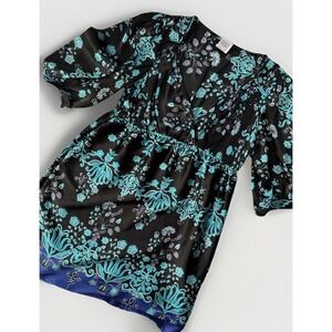 B Smart Y2K Plunging Neck Slip Dress 14 Fairy 90s Blue Floral Silk Like Babydoll